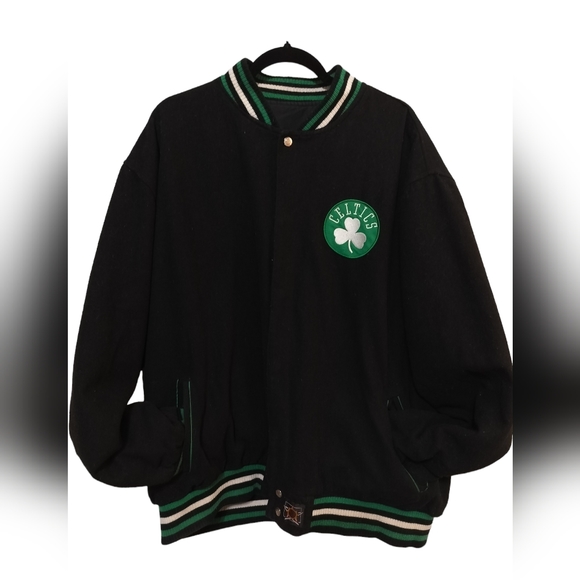 M251) Boston Celtics JH Design Reversible Black Embroidered Logo Wool Jacket 3XL - Picture 7 of 15
